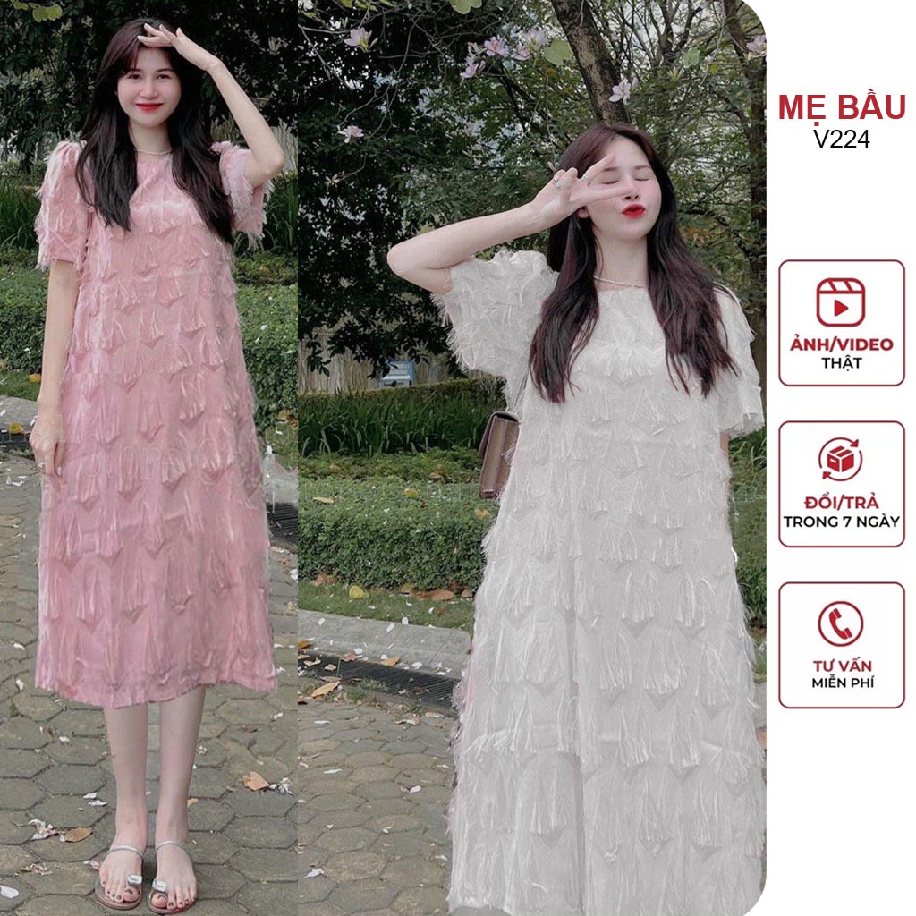 ĐẦM BẦU DỰ TIỆC CƯỚI CHẤT REN LÔNG CAO CẤP - VÁY BẦU MÙA HÈ THIẾT KẾ THỜI TRANG HÀN QUỐC BIGSIZE