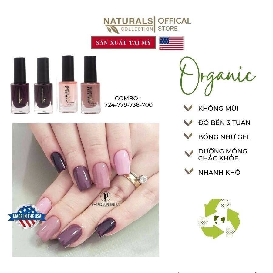Combo 4 sơn dưỡng thành phần hữu cơ phục hồi móng yếu, hư tổn USA NATURALS COLLECTION màu hồng tím - 7.5ml