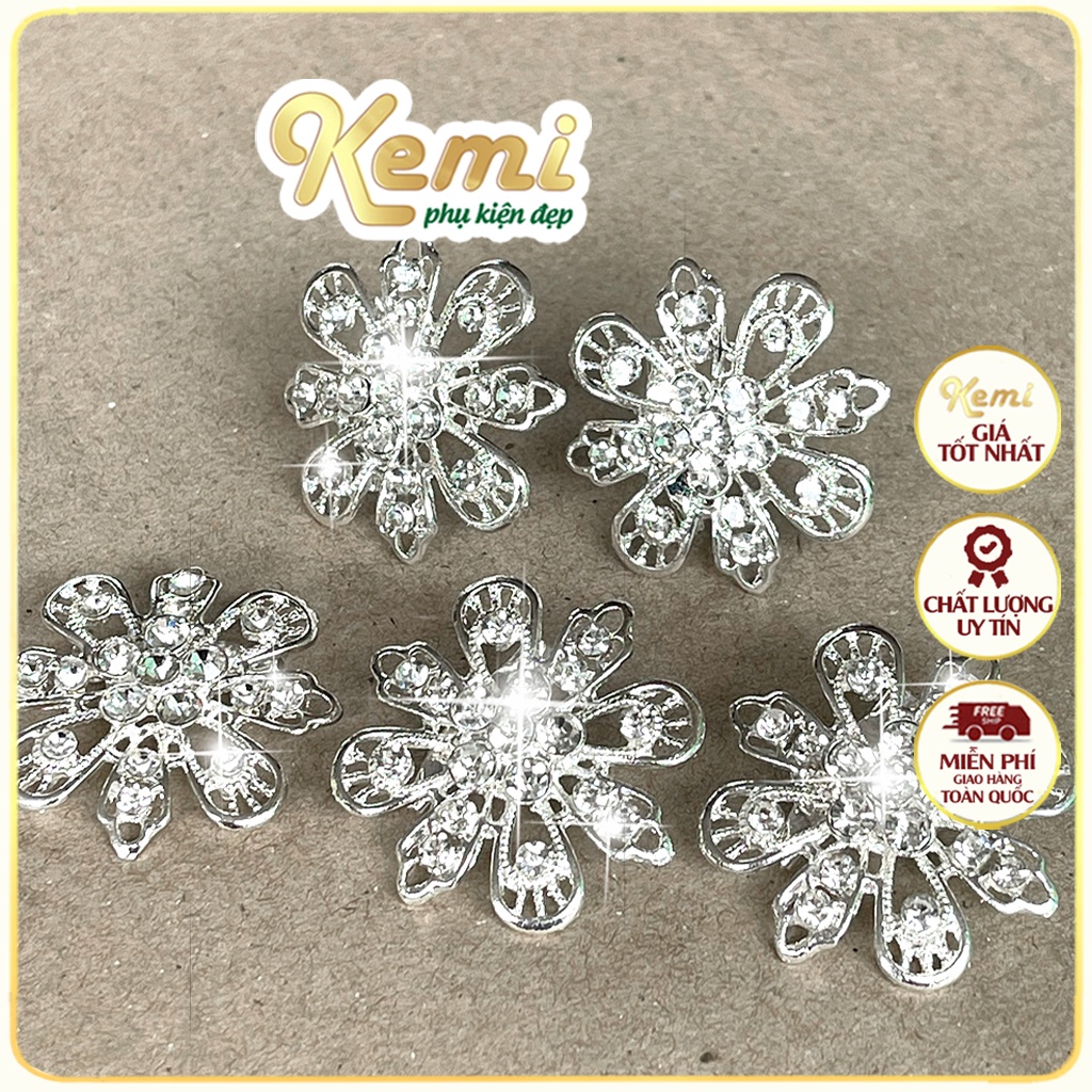 Sét 10 bông hoa đính đá cài áo váy đầm có kim gài