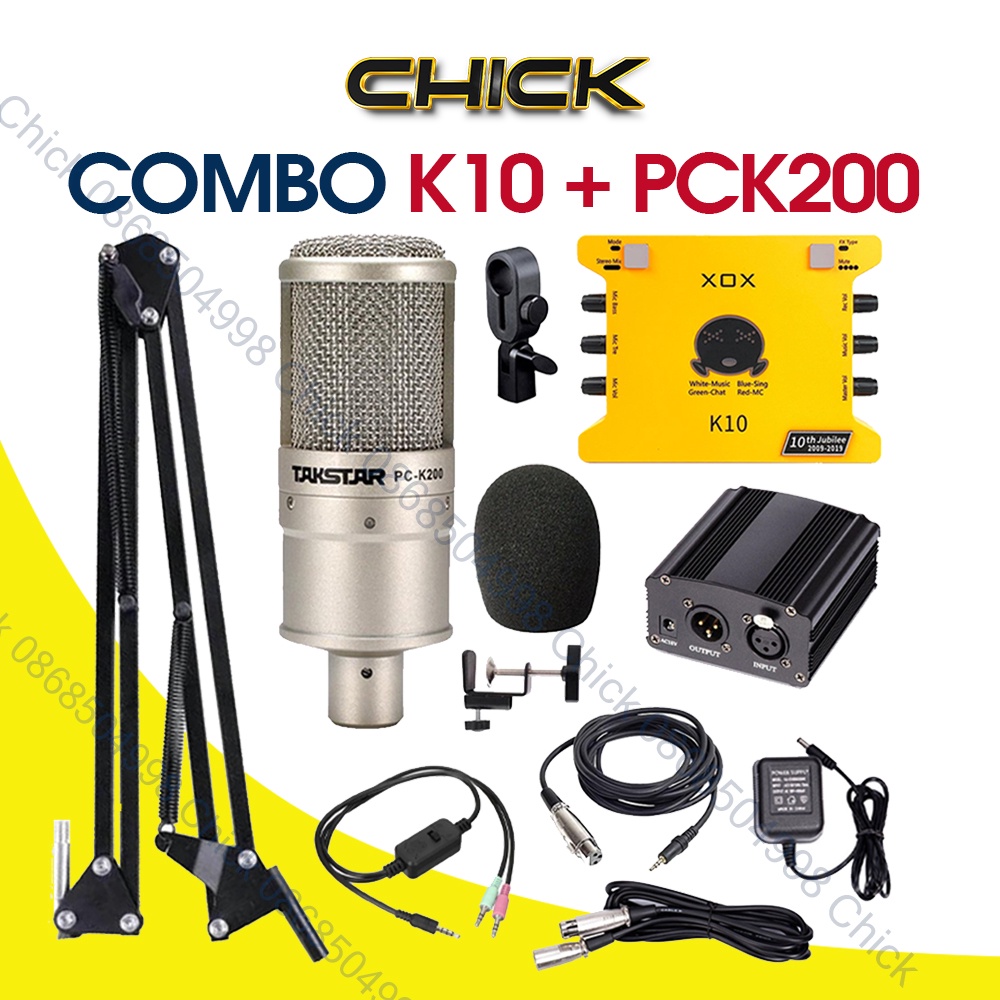 Combo Mic Thu Âm TAKSTAR PC K200, Sound card K10, Micro Chuyên Nghiệp, Hàng Chính Hãng