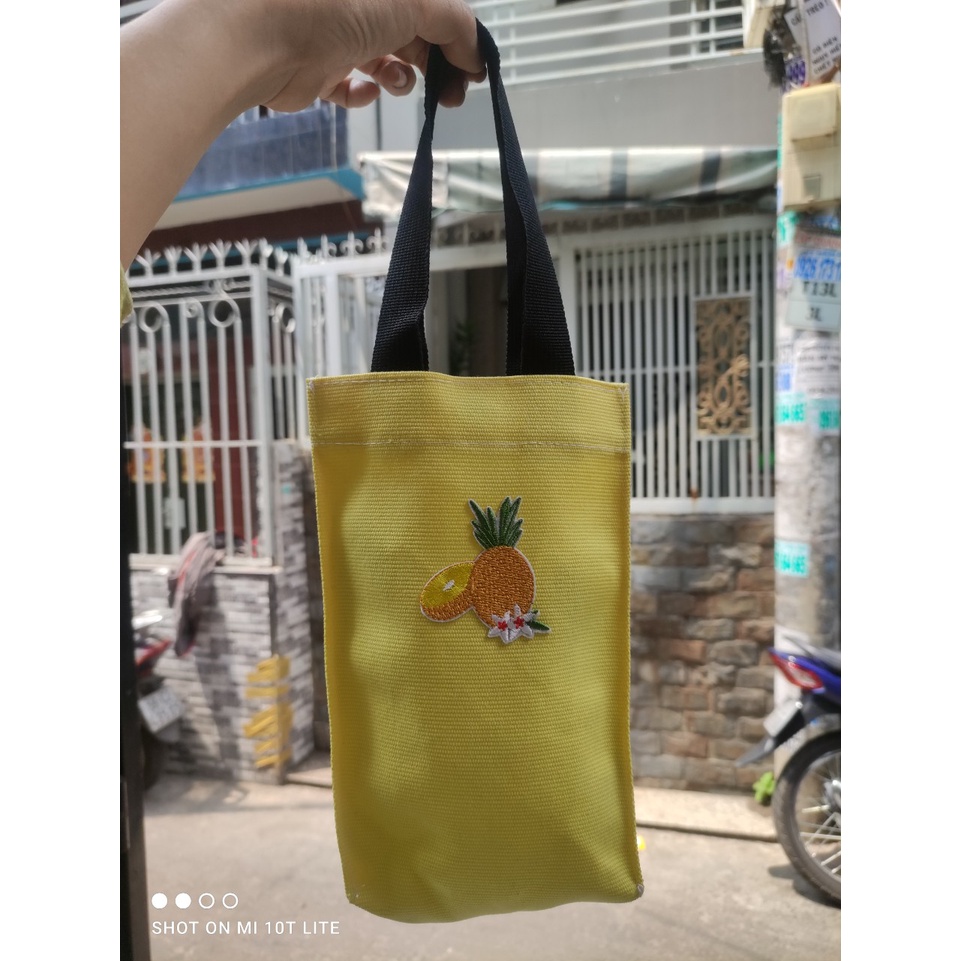 túi vải bố đựng bình nước full màu quả thơm - Cao 25cm x ngang 15cm x rộng 6cm