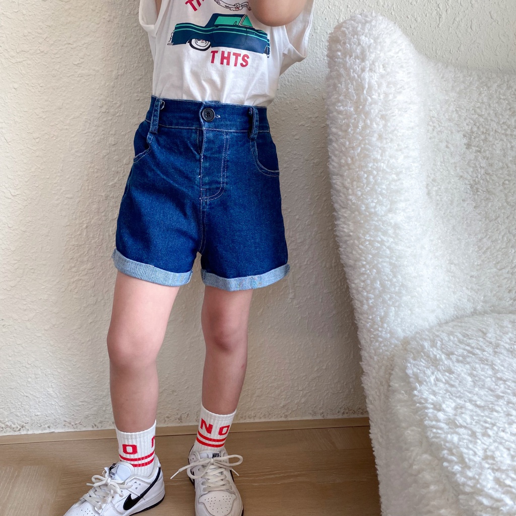 Quần Short Denim Lưng Thun Co Giãn Một Nút Thời Trang Mùa Hè Phong Cách Hàn Quốc Cho Nam Và Nữ