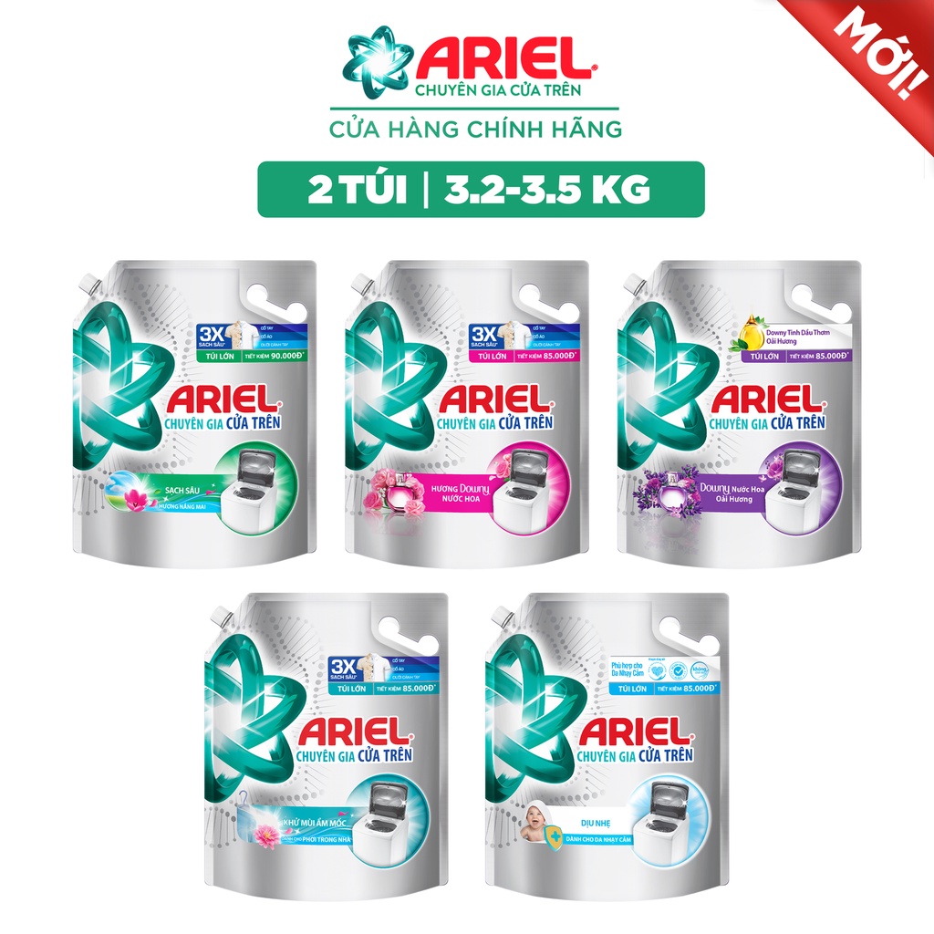 Combo 2 Túi Ariel Matic Nước Giặt Cửa Trên Túi 3.5KG/ 3.2KG: Sạch Sâu Nắng Mai 3.5Kg