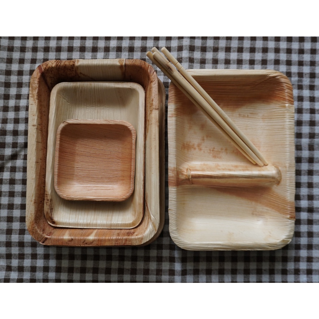 Set Couple 2 - Set chén đĩa mo cau dùng cho tea break/camping, dùng 1 lần tiện lợi, thân thiện môi trường