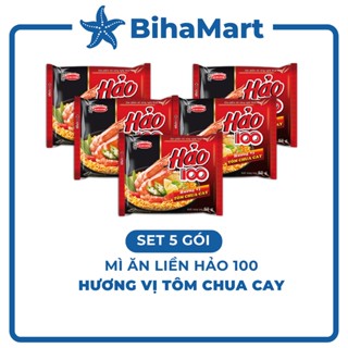   SET 5 GÓI  - ACECOOK - Hảo 100 hương vị Tôm Chua Cay  65g gói  - Mì ăn liền Hảo 100 Tôm Chua Cay ngon Hảo Hảo 
