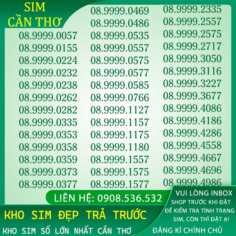 Sim số đẹp tứ quý 9999, mạng mobifone 08.9999.xxxx