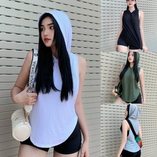 Áo Tanktop Thể Thao Tập Gym Nữ Có Nón Vải Thun Lưới Thoáng Mồ Hôi Tốt
