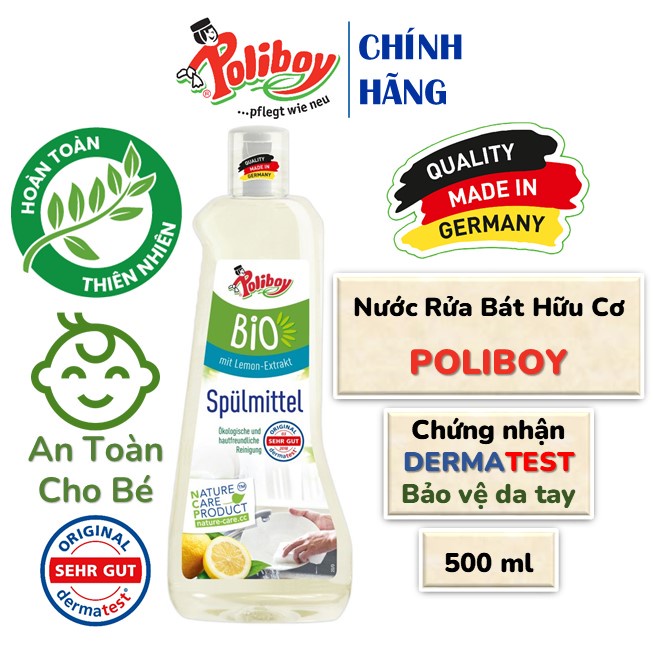 Nước Rửa Bát Hữu Cơ POLIBOY An Toàn Cho Bé, Bảo Vệ Da Tay 500ml Hoàn Toàn Tự Nhiên