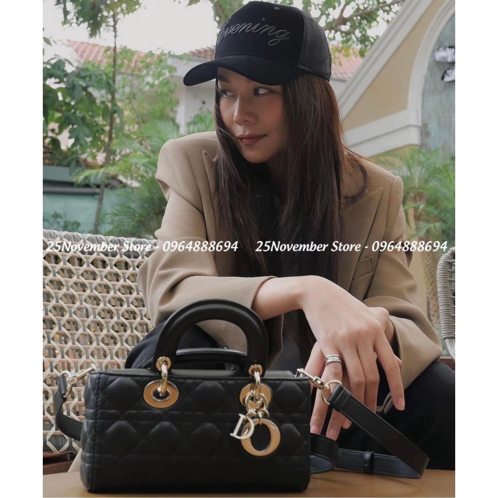 Túi xách D.i. o.-r l.a.d.y Dáng ngang màu đen size 26cm
