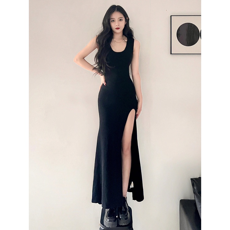 Váy đuôi cá hai dây dáng dài, ôm body, xẻ tà, gợi cảm, quyến rũ, hàng Quảng Châu cao cấp, thời trang xuân hè mới dành cho nữ