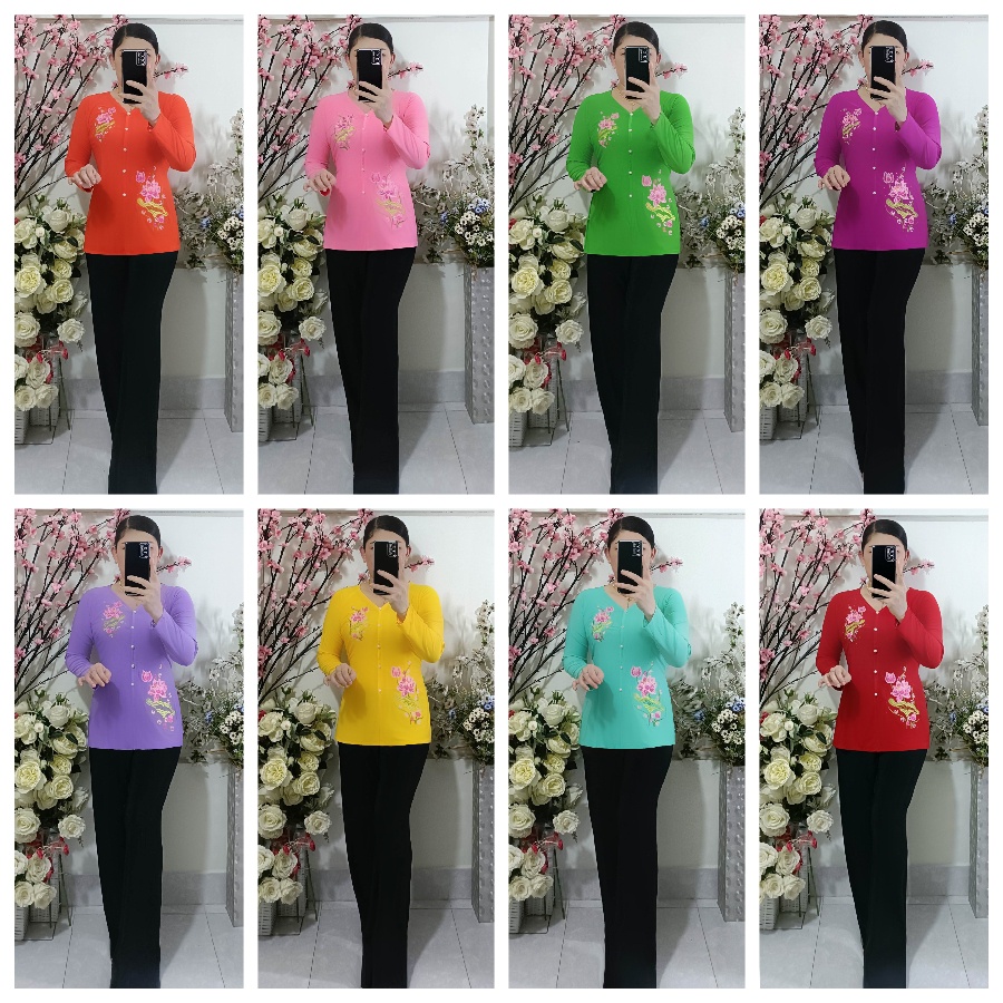 Bộ (Áo BB Thêu 2 Sen + Quần Đen Rộng)