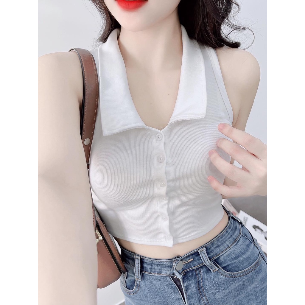 Áo croptop cổ trụ sexy cá tính, áo thun gân co giãn Okélla
