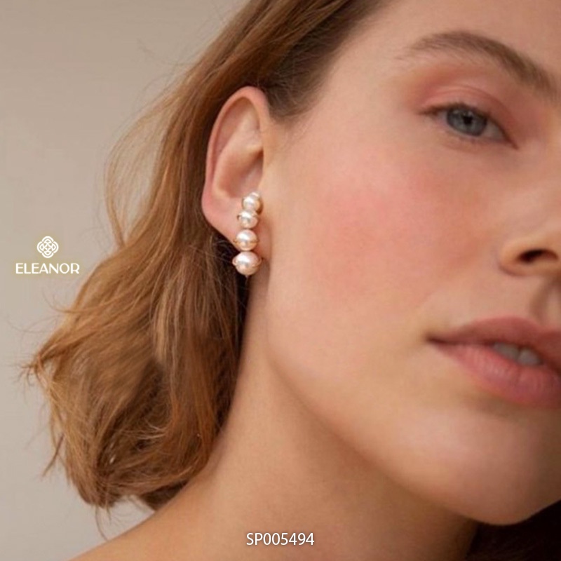 Bông tai nữ chuôi bạc 925 Eleanor Accessories viền cong đính ngọc trai nhân tạo phụ kiện trang sức 5494