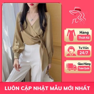 Áo sơ mi lụa vạt chéo cách điệu, lên dáng sang trọng, lịch sự - qu.clothing