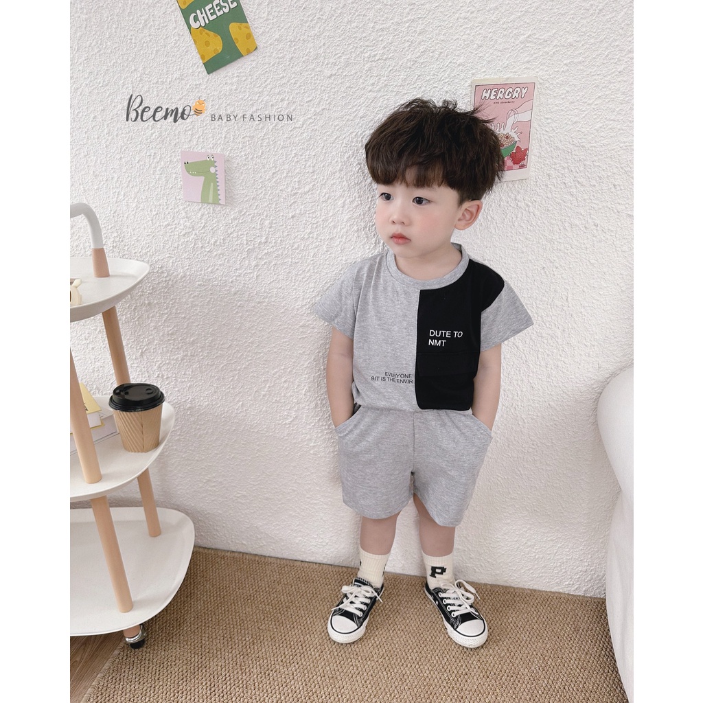Bộ quần áo phối thân cho bé trai Beemo,Chất liệu cotton nhẹ và mát cực kì,thiết kế áo phối túi hộp cá tính B291