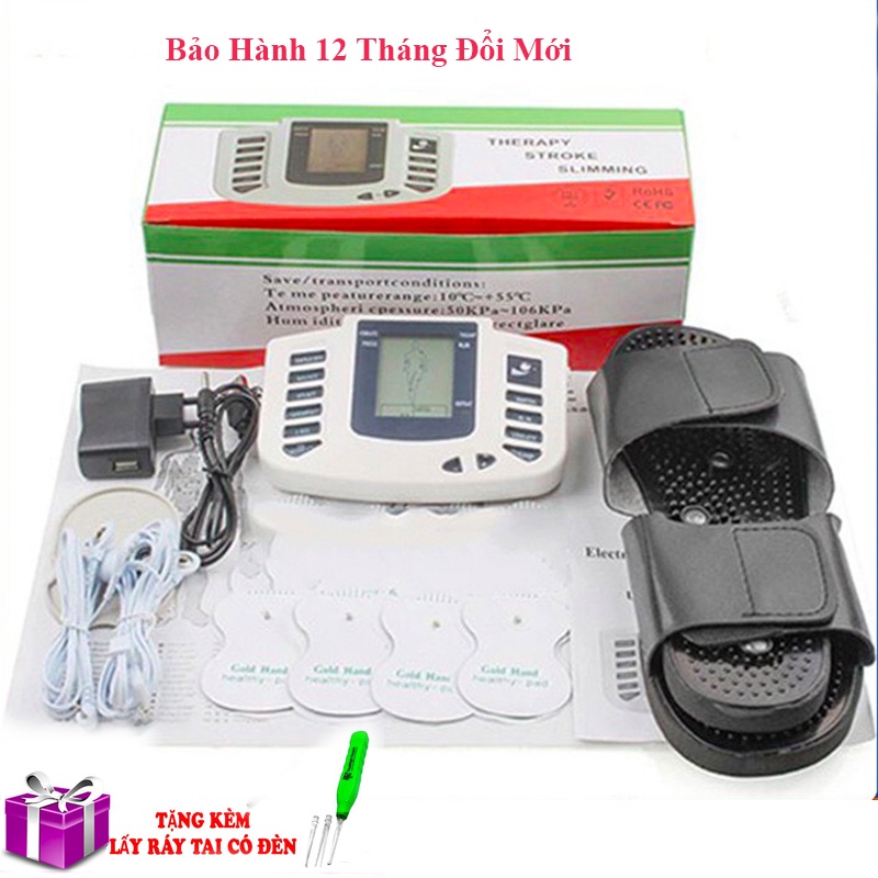 Máy massage châm cứu bấm huyệt xung toàn thân 4 miếng dán kèm 2 dép massage chân điện đa năng