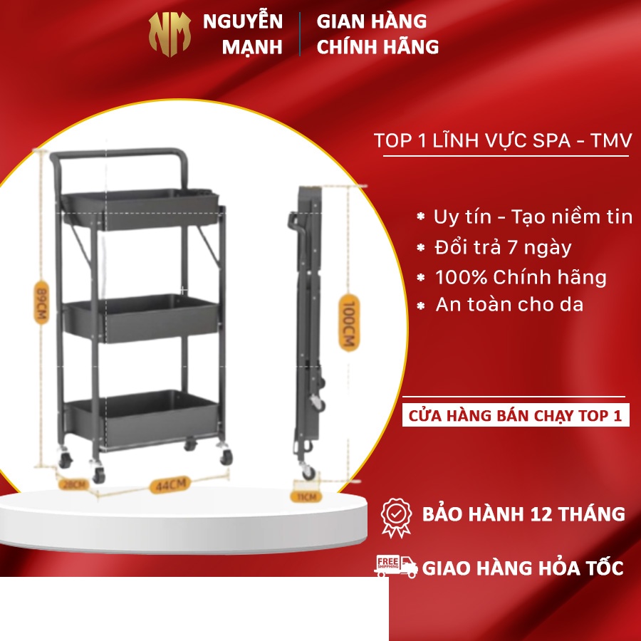 Xe Đẩy Sắt 3 Tầng Loại Đẹp Bền Chuyên Dùng Cá Nhân - Spa Thẩm Mỹ Viện Kiểu Dáng Đẹp Sang Chảnh