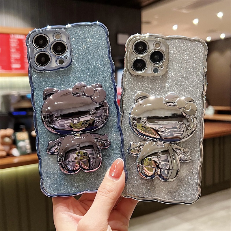Ốp Điện Thoại Kèm Giá Đỡ Hình Mèo Hello Kitty Dễ Thương Cho iPhone 11 12 13 14 Pro Max 7 8 14 Plus
