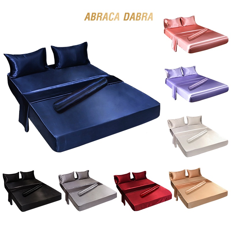 Abraca Dabra 1pc Bộ ga trải giường lụa satin mềm mại 8 màu tùy chọn cao cấp 100% cho giường (không có áo gối) 1m2 1m4 1m6 1m8