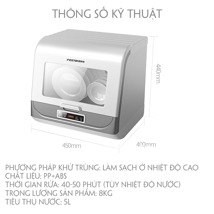 Máy rửa bát tiệt trùng sạch 360 độ - Máy rửa bát dùng cho gia đình - Máy rửa bát siêu sạch nhà bếp có thể rửa hoa quả