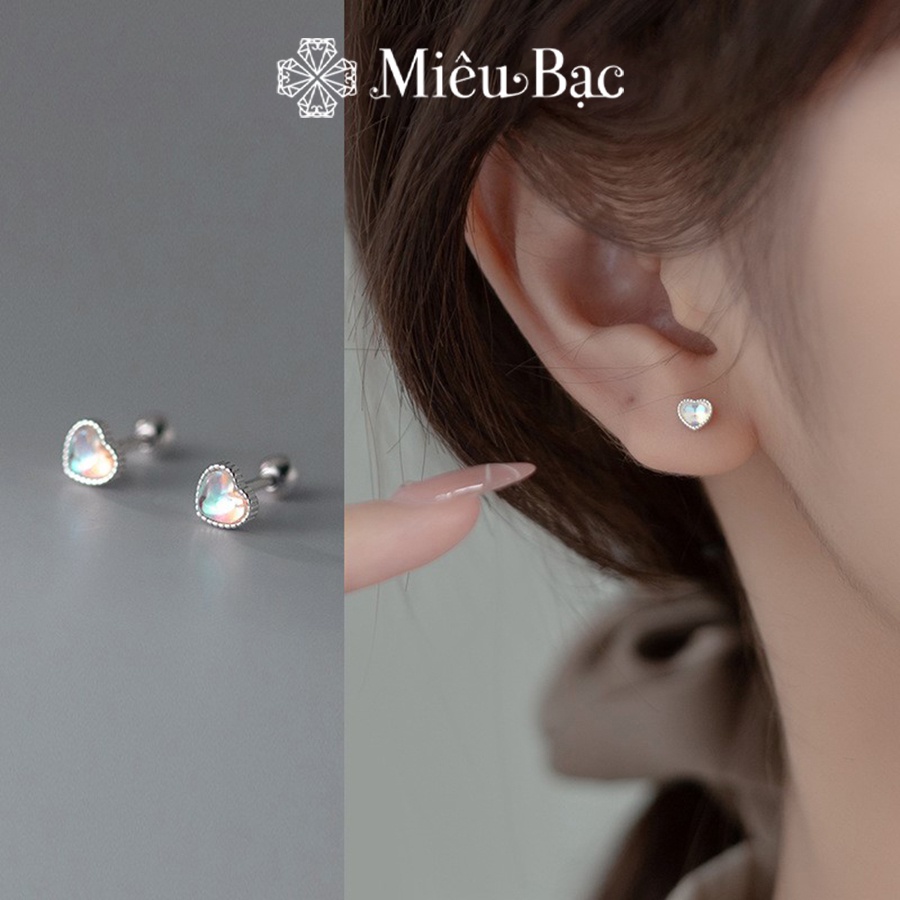 Khuyên tai bạc nữ Miêu Bạc bông tai nữ đá moonstone 1 chiếc dễ thương bạc 925 cao cấp chốt vặn cực trendy phụ kiện MB33