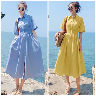 Đầm váy freesize sơ mi chun eo 2 màu