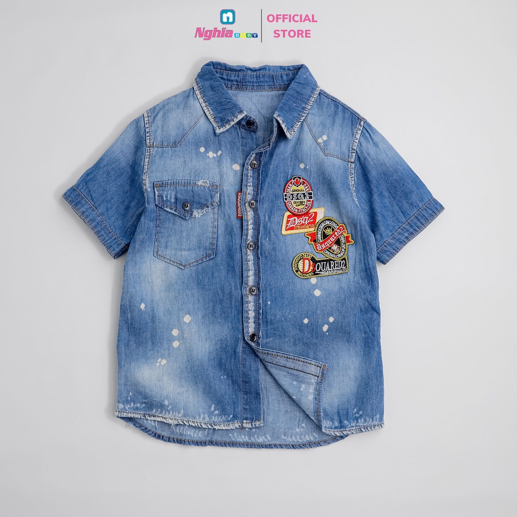 Áo sơ mi jean A642 tay ngắn NGHĨA BABY dành cho bé trai từ 10kg-30kg