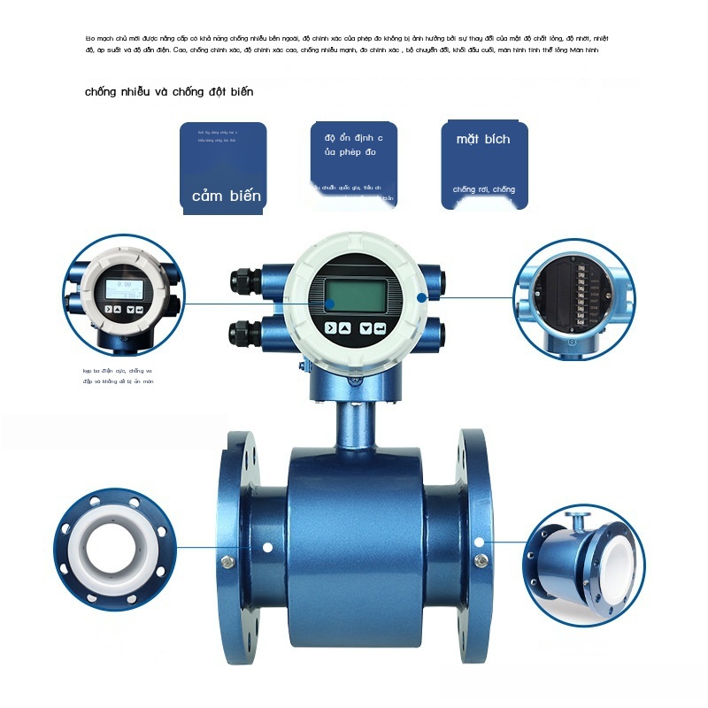 Lưu lượng kế điện từ thông minh tích hợp đèn LED hiển thị chất lỏng bột giấy bùn nước thải công nghiệp mặt bích loại đườ