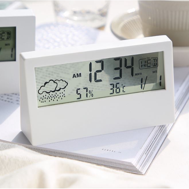 Đồng hồ báo thức thông minh điện tử LCD trong suốt- Đồng hồ để bàn có đèn LED nền hiển thị lịch, nhiệt độ , độ ẩm