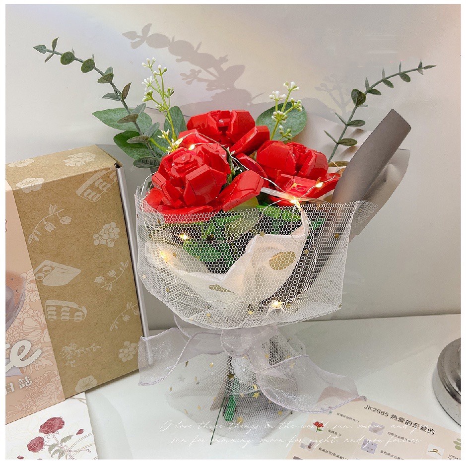 Bộ đồ chơi lắp ráp bó hoa hãng Jaki- bó hoa hồng đỏ