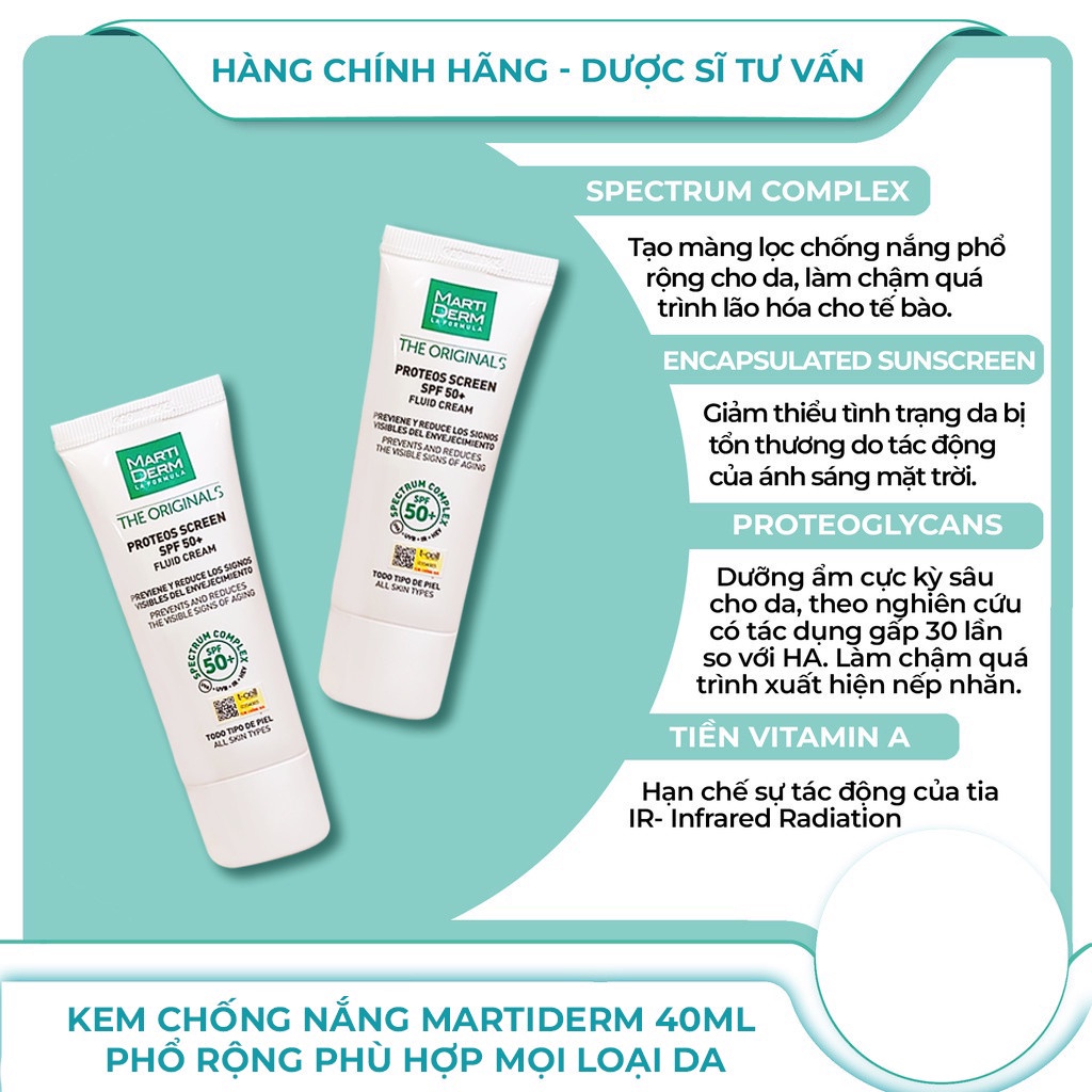 Kem Chống Nắng Phổ Rộng Toàn Diện Ngừa Lão Hóa Martiderm The Originals Proteos Screen SPF50+