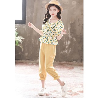 Bộ quần áo mùa hè dành cho bé gái 18-45kg mẫu Lemon vàng. Thiết kế xinh xắn, chất liệu mát. HA19