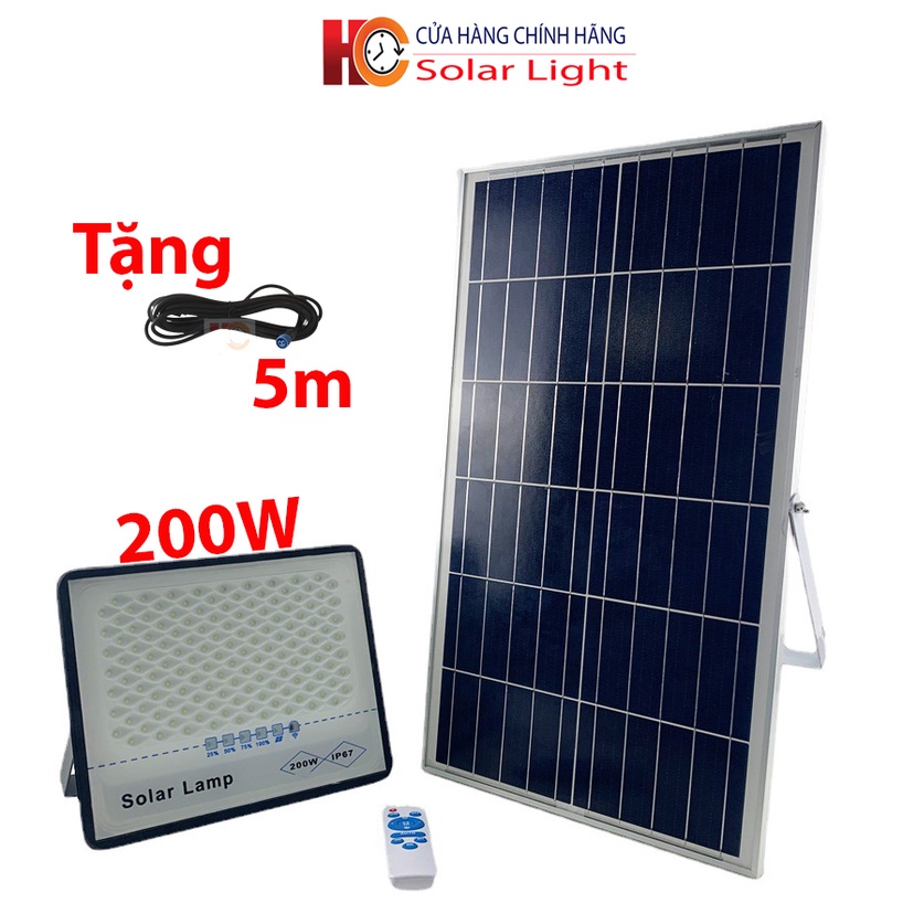 Đèn năng lượng mặt trời Solar Light 200W, Vỏ nhôm, Tấm pin rời, Đèn led, Ánh sáng trắng