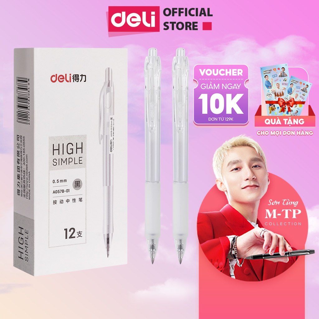 Bút Bi Nước Văn Phòng Mực Gel Màu Đen Deli Thiết Kế Vỏ Trong Suốt Ngòi 0.5mm Dành Cho Văn Phòng Sinh viên Học Sinh A057B