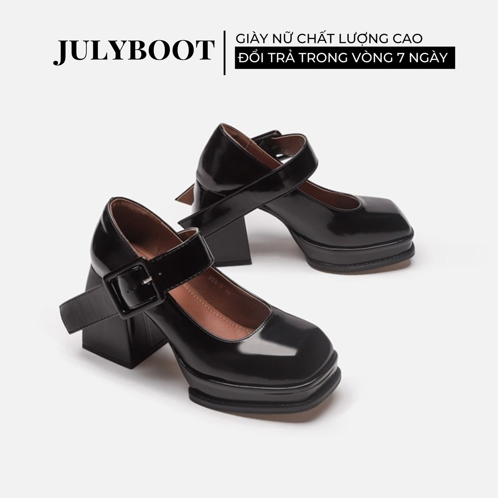 (SẴN) - Giày Sandal Mary Jane Quai To Da Bóng Đế cao 9 cm mj10