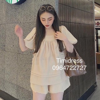 Sét áo babydoll cổ vuông tay bồng phối quần short 2023