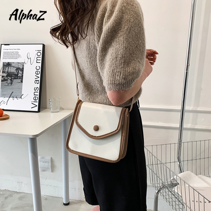 AlphaZ Túi Đeo Chéo Hình Vuông Nhỏ Bằng Da PU Màu Tương Phản Chất Lượng Cao Thời Trang Ins Đơn Giản Dễ Phối Đồ Công Sở
