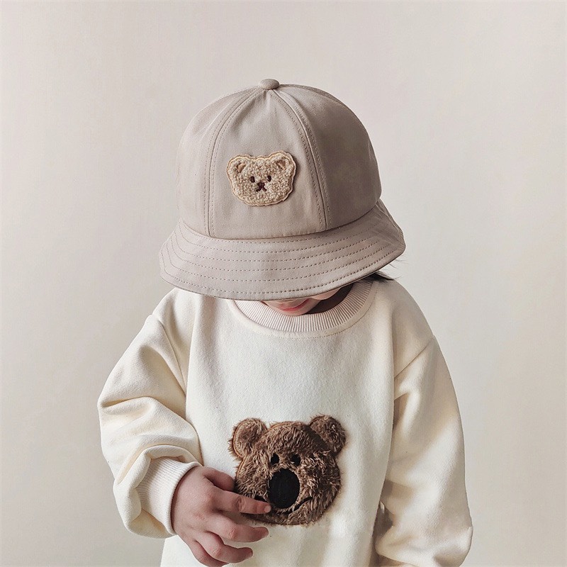 Mũ vành tròn cho bé, mũ vành tròn trẻ em 1-3 tuổi, nón vành tròn trẻ em hình gấu, chất vải thoáng mát BABY BOO SHOP