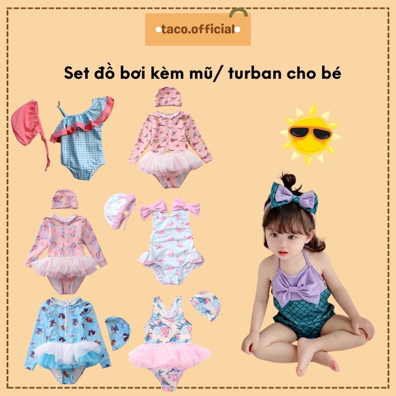 Set bơi bikini kèm mũ/turban cho bé gái