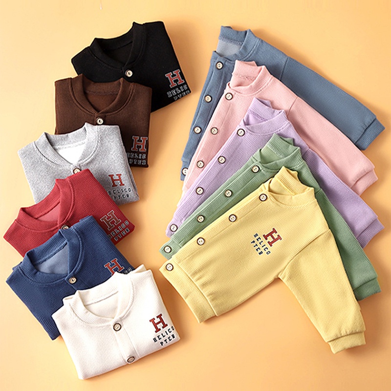 SUPER KIDS Áo Khoác sweater Dệt Kim Cổ Tròn In Hình Gấu Dễ Thương Thời Trang Xuân Thu Cho Bé