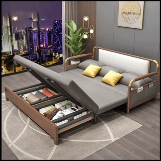 Giường Sofa Kiêm Ghế Sofa Cao Cấp.Ghế Sofa Giường Đa Năng Có Ngăn Chứa Đồ.  Khung Thép Mangan Ốp Gỗ Sồi Cao Cấp