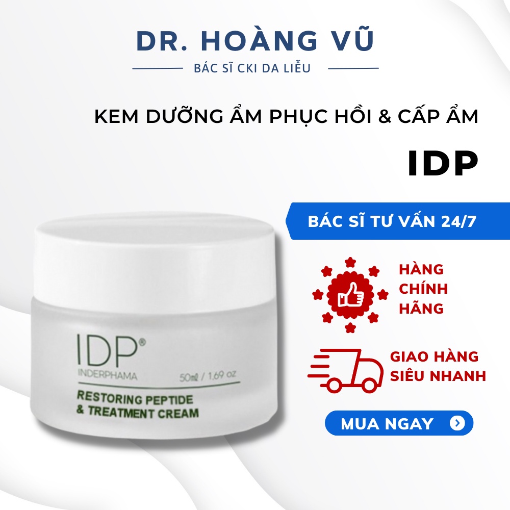 Kem Dưỡng Ẩm Phục Hồi & Cấp Ẩm IDP Inderpharma Restoring Peptide And Treatment Cream - Hũ 50ml - Dr. Hoàng Vũ