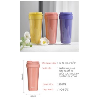 Ly nhựa 2 lớp nắp bật có lưới lọc trà lock&lock 580ml hap519