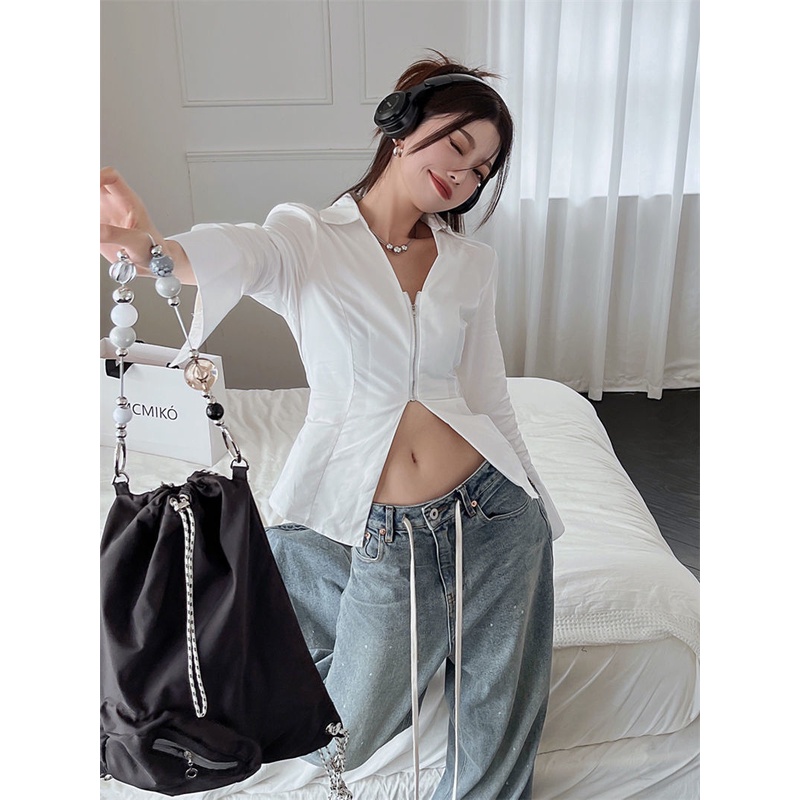 Áo kiểu XINLANYASHE tay dài thời trang Hàn Quốc quyến rũ cho nữ