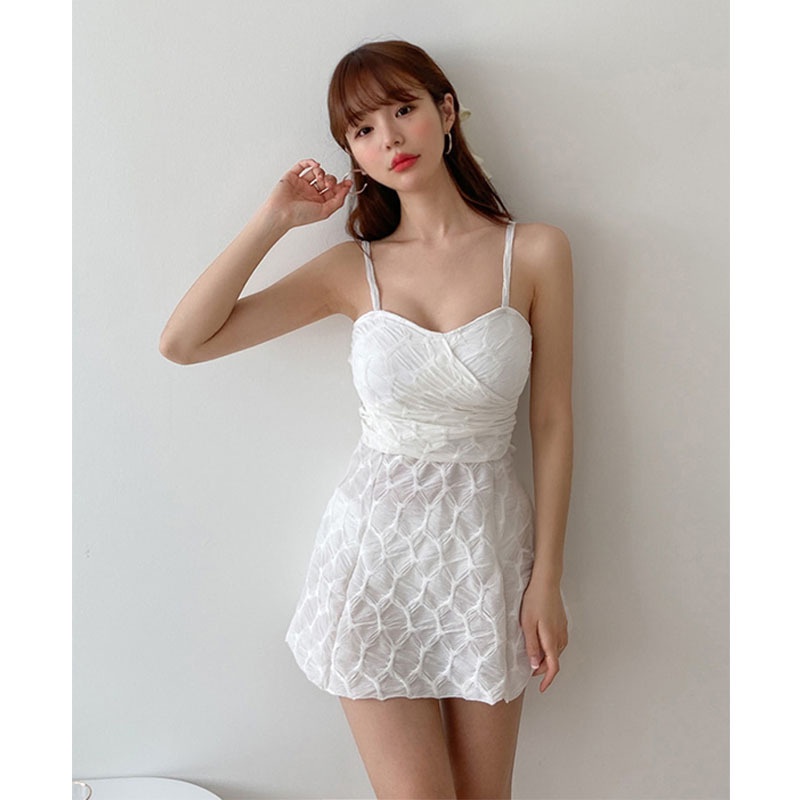 Bikini 1 mảnh dạng váy đi biển liền thân LUHAZO hai dây cúp ngực váy chữ A tôn dáng che khuyết điểm nâng ngực 2773 D-18