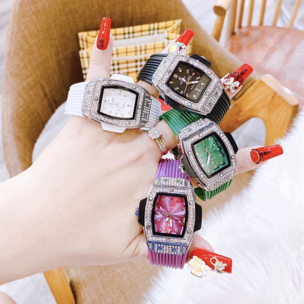 ĐỒNG HỒ NỮ hu.b dây cao su non cao cấp thời đeo cực sáng tay thời thượng bắt mắt, bảo hành 12 tháng