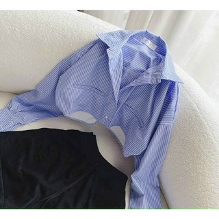SET CROP SƠ MI KẺ XANH SHORT ĐEN