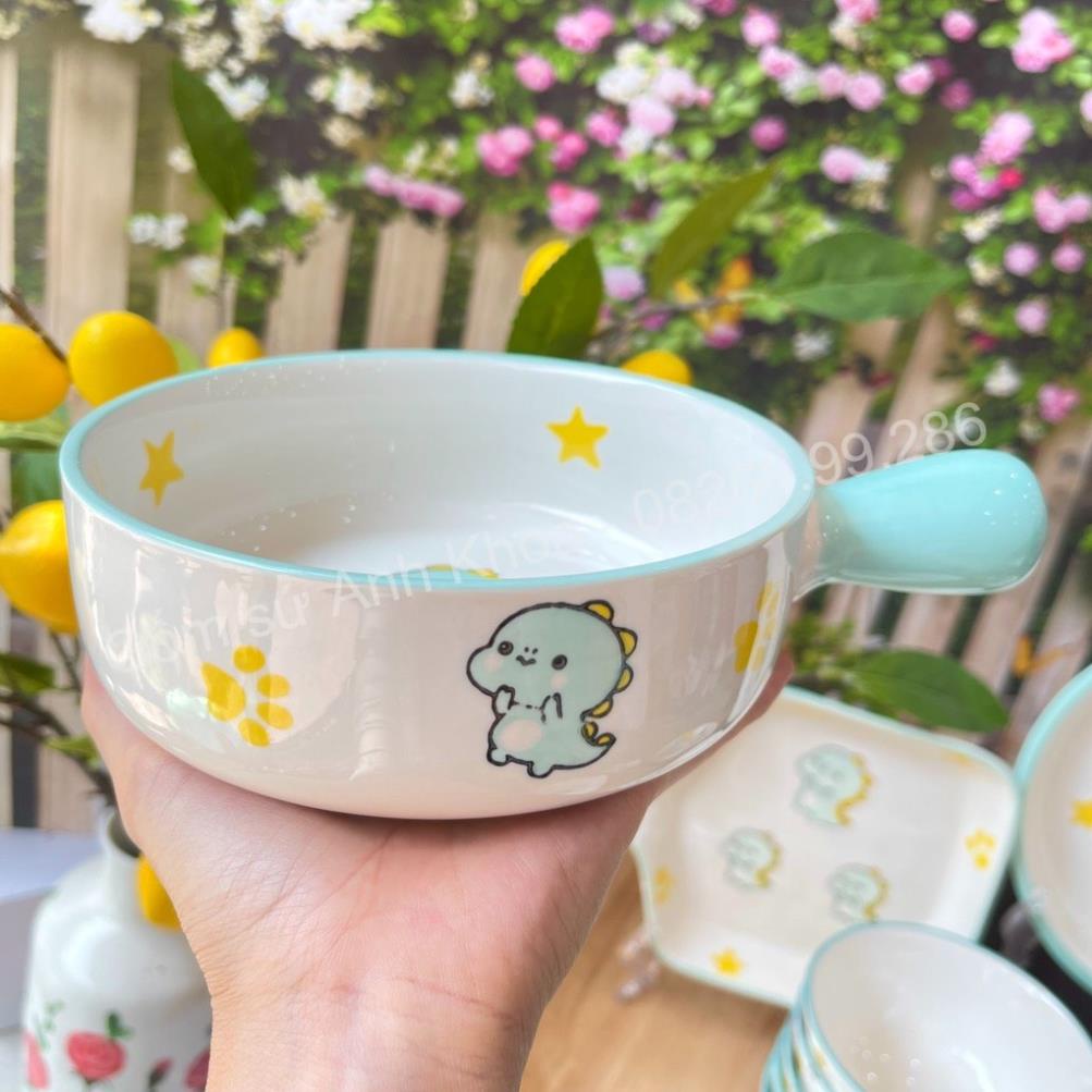 Siêu Sale -Bát Đĩa Gốm Sứ Decor Bộ Bát Đĩa Bát Hình Khủng Long xinh yêu cho bé, Bát Ăn Cơm Chén Dĩa Dễ Thương Bát Cho Bé
