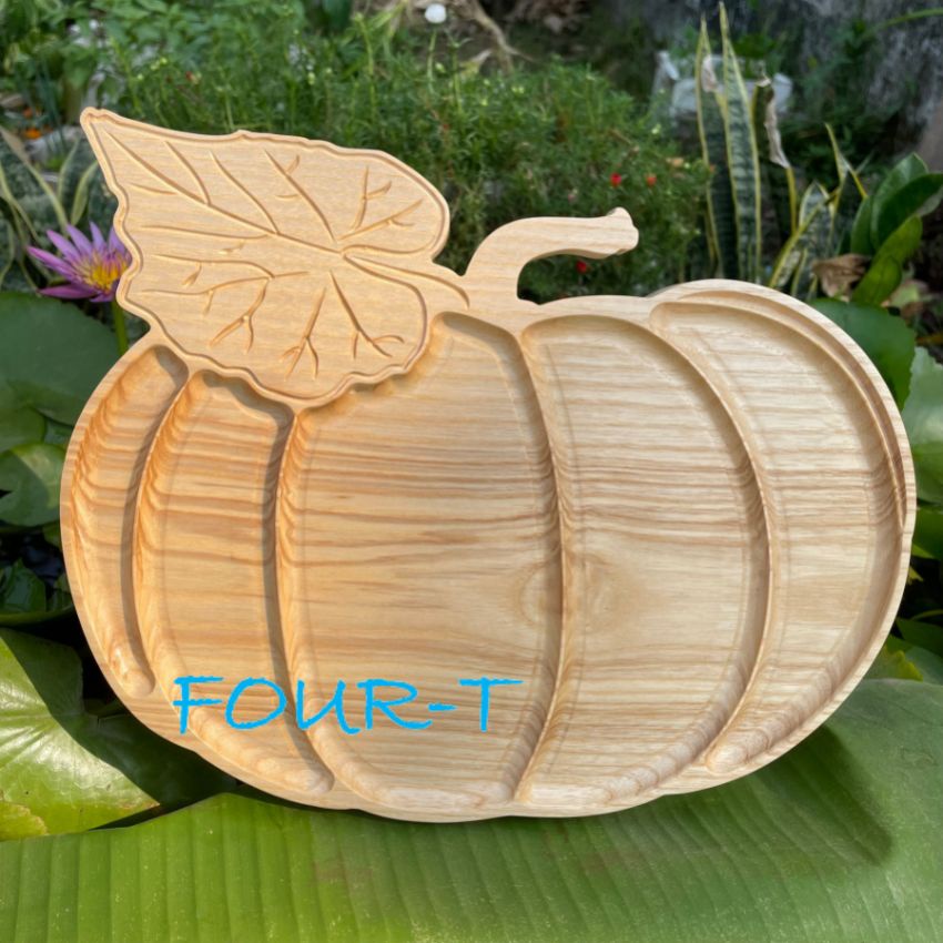 Khay Gỗ Decor Đựng Thức Ăn, Thớt Gỗ Trang Trí Nguyên Khối Hình Bí Ngô Halloween