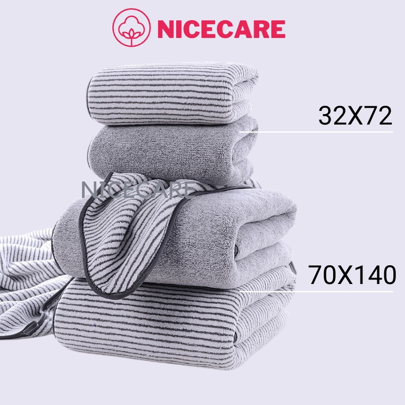 Set Khăn Mặt, Khăn Tắm, Mũ Tắm Sợi Tre Kháng Khuẩn Chính Hãng NICECARE - Bộ Ba Khăn Bông Khăn Lau Cao Cấp Tiện Lợi